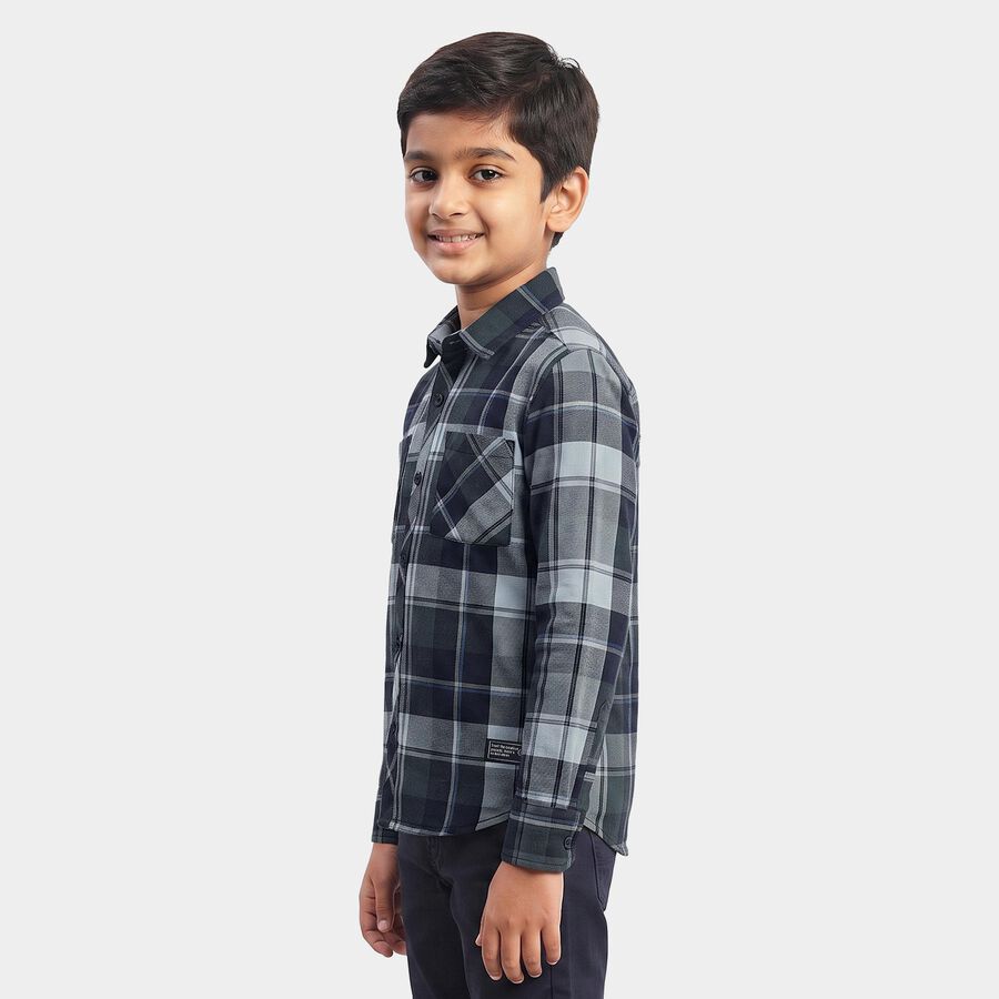 Boys' Navy Blue Cotton Casual Shirt, Navy Blue, large