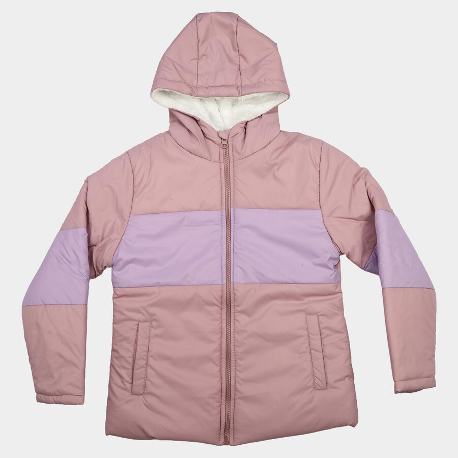 Girls' Pink Hooded Puffer Jacket, Light Pink, large