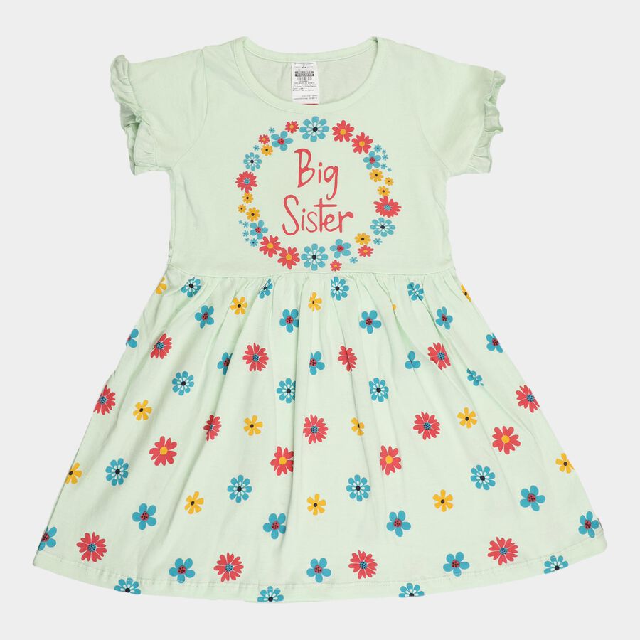 Girls Cotton Frock, Light Green, large image number null