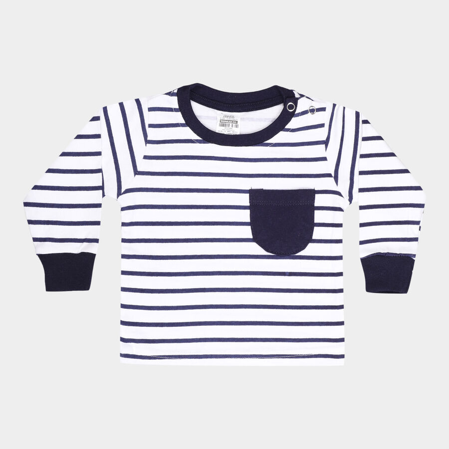 Infants Cotton Stripes T-Shirt, Navy Blue, large image number null