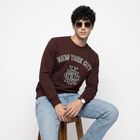 Men's Wine Crew Neck Printed Pullover Sweatshirt, Wine, small