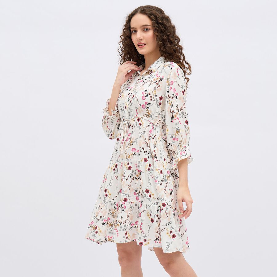Women's Bright Multicolor Sleeveless Empire Dress, Off White, large image number null