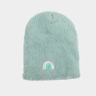 Girls' Mint Green Embroidered Rainbow Beanie Cap, हल्का हरा, small