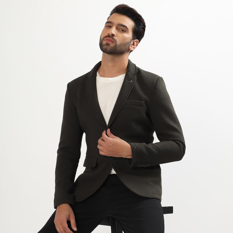 Men's Dark Green Slim Fit Single-Breasted Blazer, Dark Green, large image number null