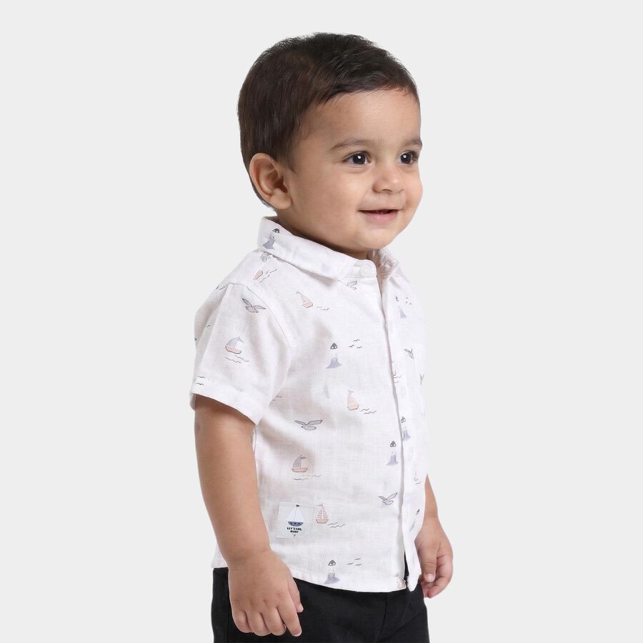 Infants Beige Cotton Half Sleeve Classic Collar Casual Shirt, Beige, large