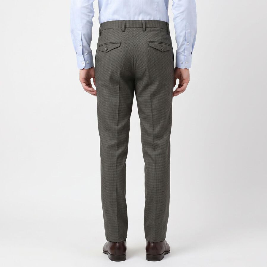 Men's Grey Slim Fit Textured Formal Trousers, गहरा ग्रे, large