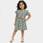 Infant Girls' Green Flared Daisy Print Ruffle Sleeve Frock, Light Green, small