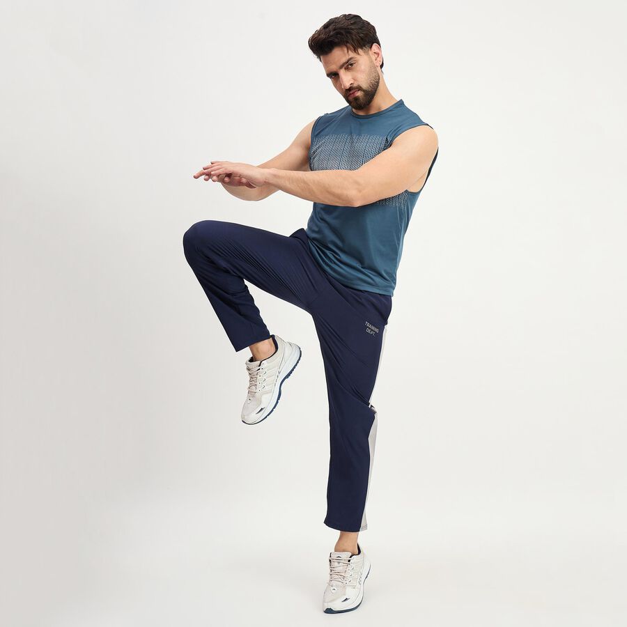 Men's Navy Blue Regular Fit Side-Panelled Track Pants, Navy Blue, large