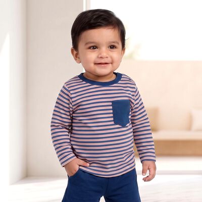 Infants Navy Blue Cotton Round Neck Regular T-Shirt