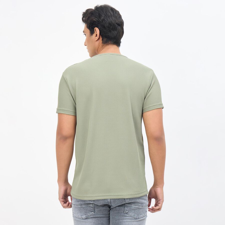Men's Light Sage Green Round Neck Athleisure T-Shirt, हल्का हरा, large