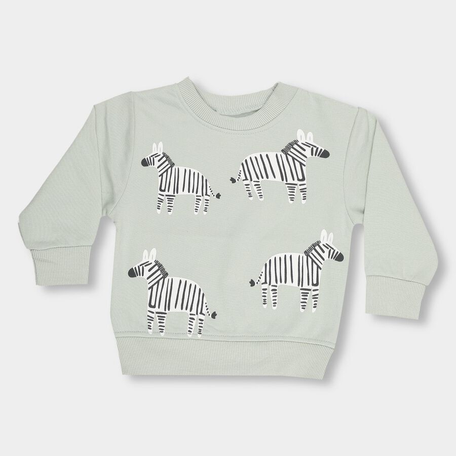 Infants Light Sage Green Round Neck Regular Fit Sweatshirt, हल्का हरा, large image number null