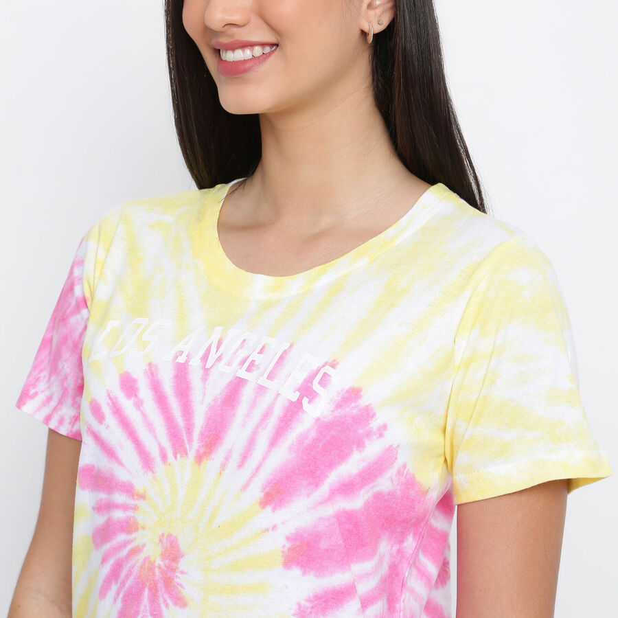 Tie & Dye Round Neck T-shirt, Pink, large image number null