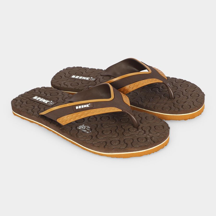 Men's Brown Thong Slip-On Flip-Flops, Brown, large
