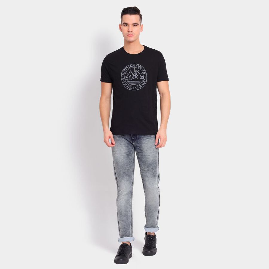 Men's 100% Cotton Round Neck Half Sleeves T-Shirt, Black, large image number null