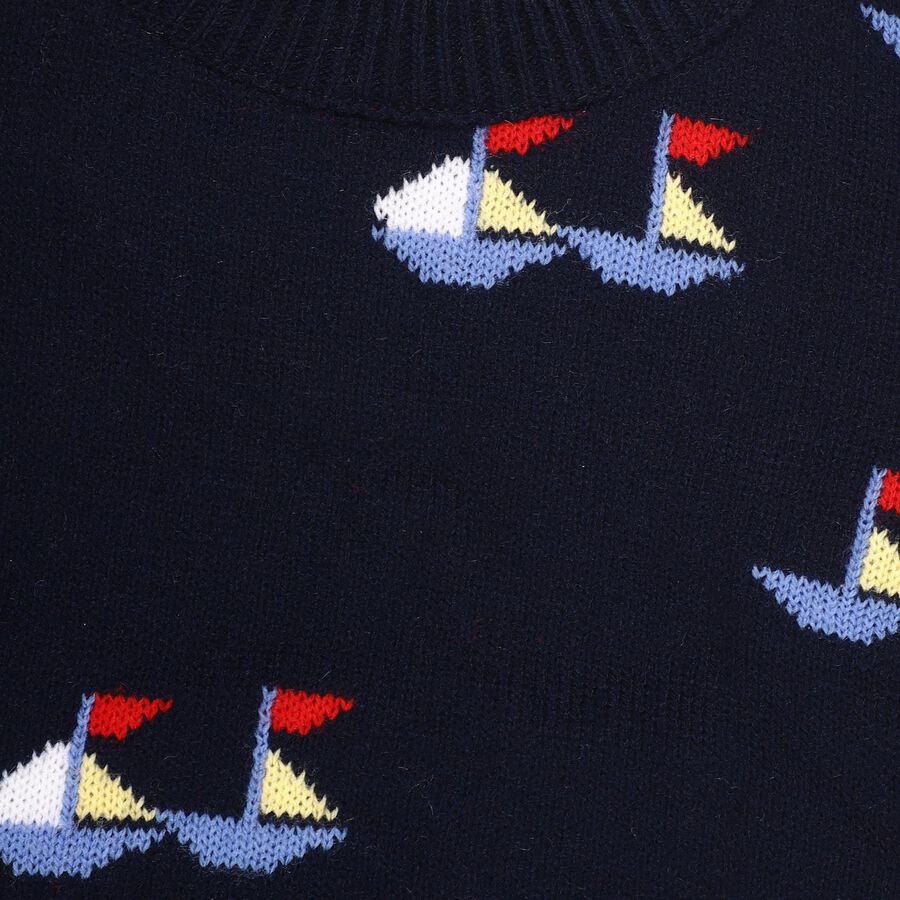 Infants' Deep Midnight Navy Blue Round Neck Casual Pullover, Navy Blue, large image number null