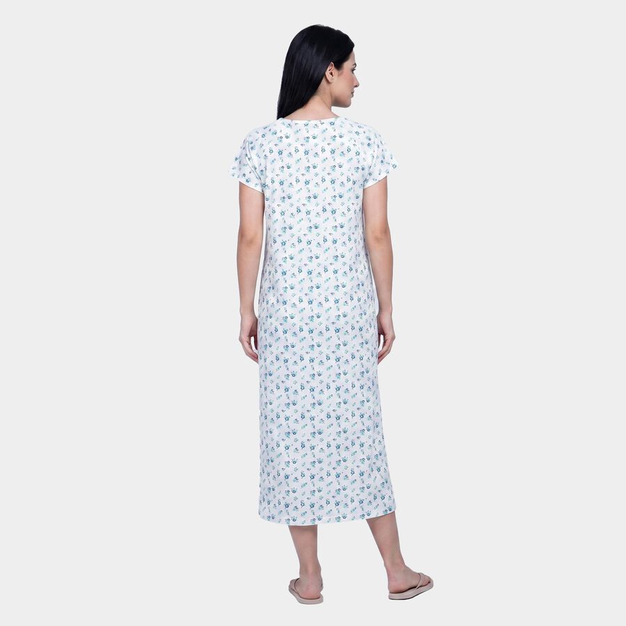 Women's White Square Neck A-Line Nighty, सफ़ेद, large
