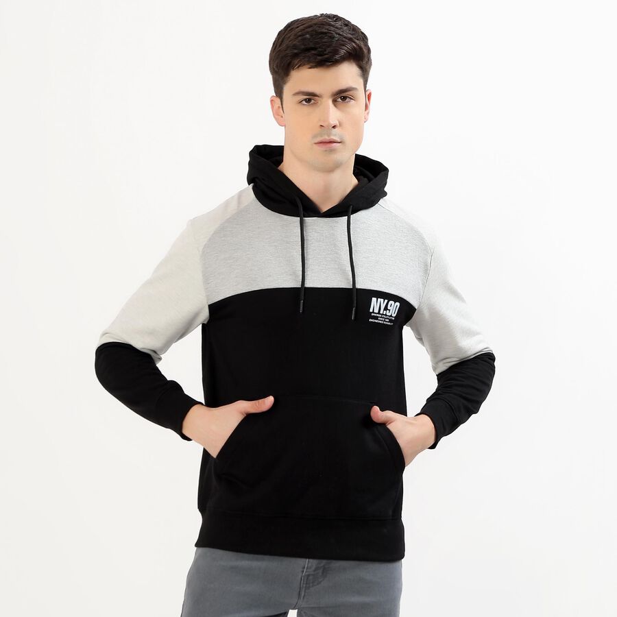 Men's Black and Grey Hooded Casual Sweatshirt, काला, large image number null