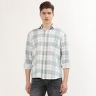 Men's Muted Aqua Cotton Checkered Casual Shirt, Aqua, small