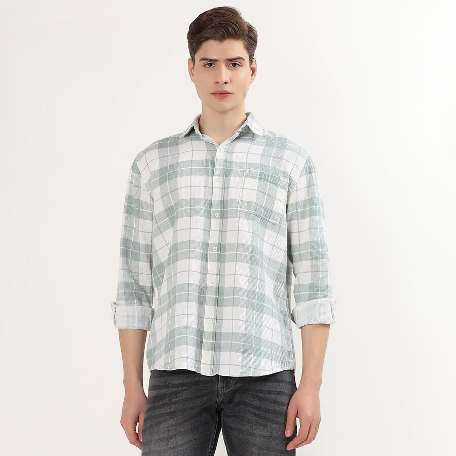 Men's Muted Aqua Cotton Checkered Casual Shirt, Aqua, large