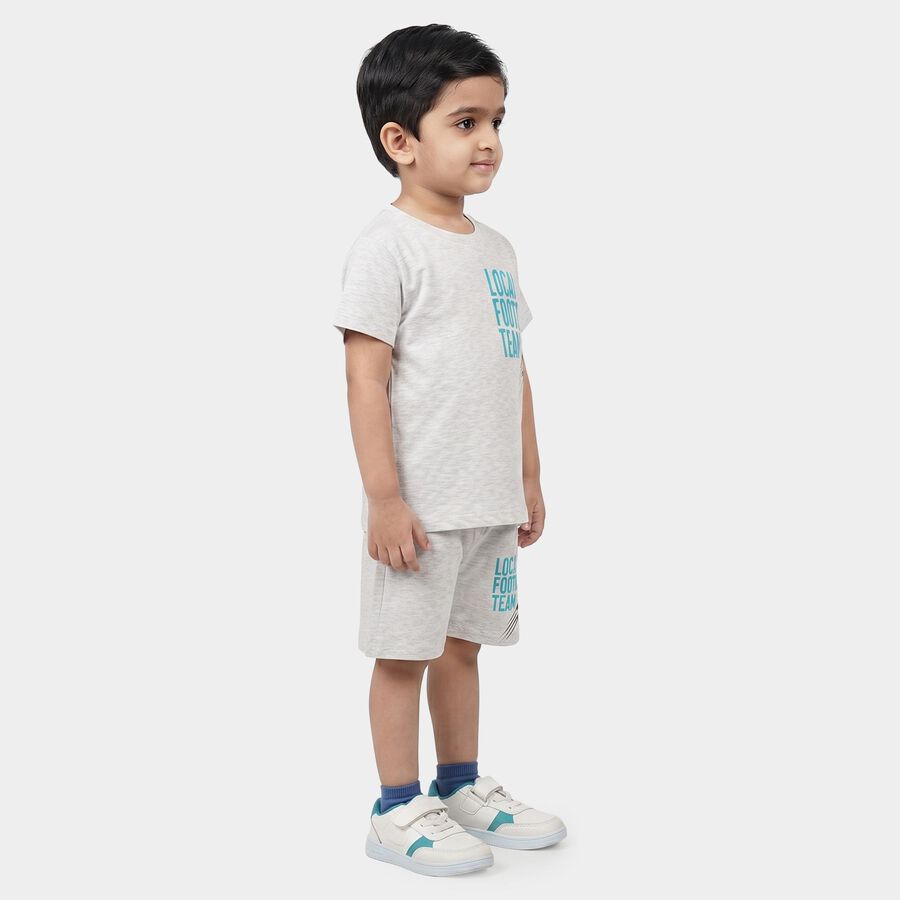 Boys Melange Light Grey Crew Neck Graphic Print Baba Suit, Melange Light Grey, large