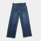 Girls' Blue Wide Leg Tie-Up Jeans, Melange Blue, small