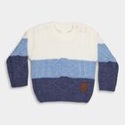 Infants Muted Blue and Ivory White Crew Neck Cable Knit Pullover, मध्यम नीला, small image number null