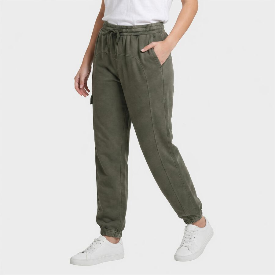 Women's Olive Green Regular Fit Cargo Track Pants, ओलिव, large