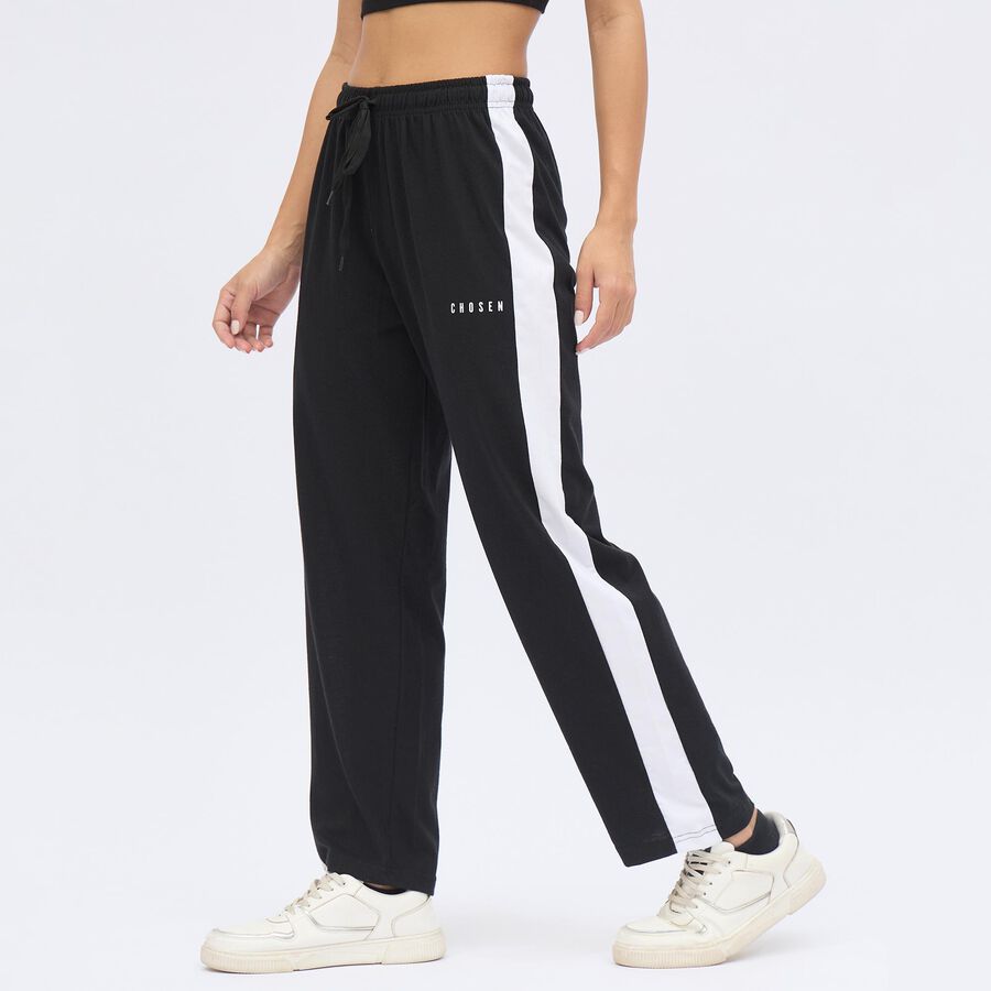 Women's Jet Black Regular Fit Side-Striped Track Pants, Black, large image number null