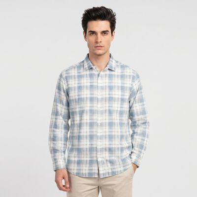 Men's Blue Cotton Casual Shirt