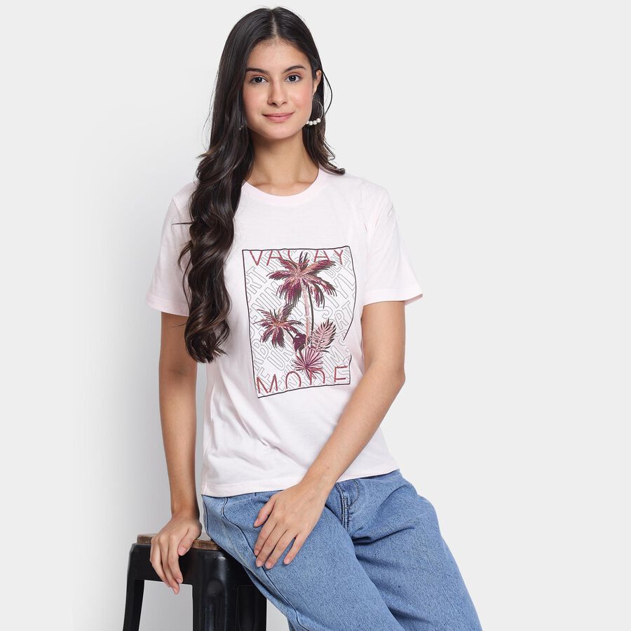 Ladies' Round Neck T-Shirt, हल्का गुलाबी, large image number null