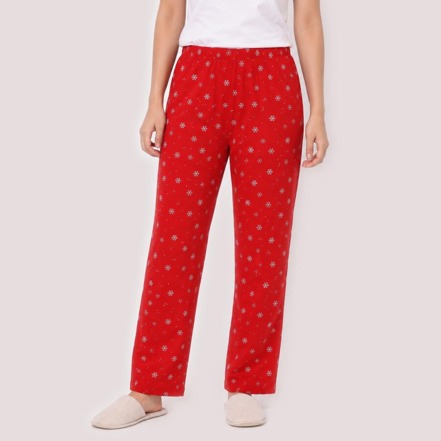 Women's Red Straight Fit Floral Printed Pyjama, Red, large