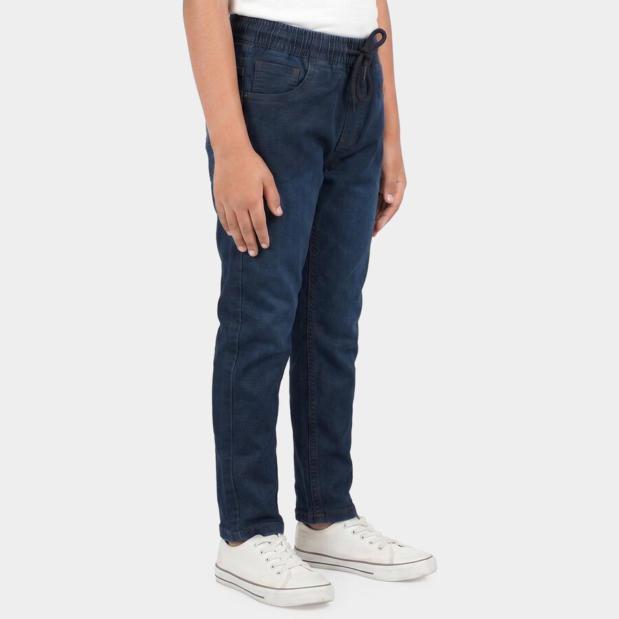 Boys' Navy Blue Straight Fit Drawstring Waist Jeans, गहरा नीला, large