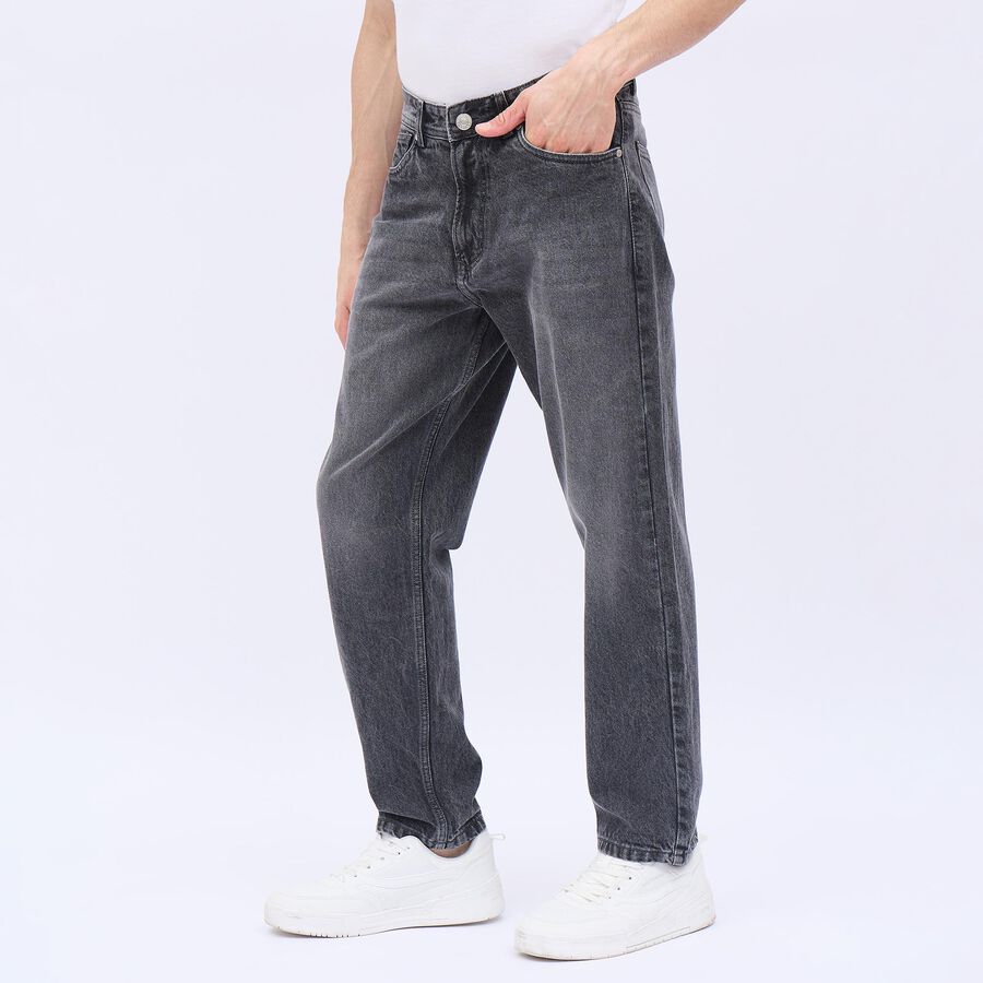 Men's Washed Black Straight Fit Five-Pocket Jeans, Light Grey, large image number null