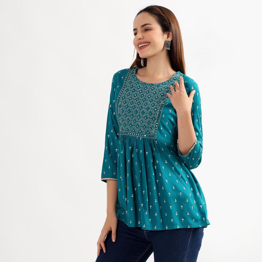 Ladies' Kurti , मध्यम नीला, large