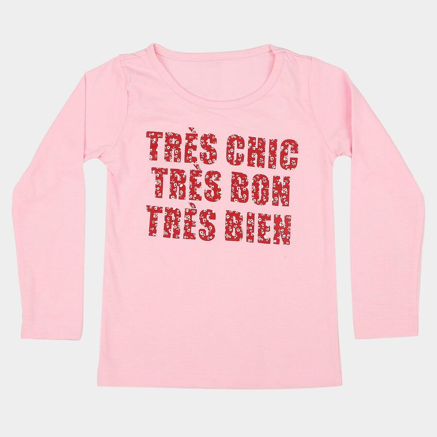 Girls Pink Round Neck Regular Top, Light Pink, large
