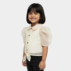 Girls Cream Collared Neck Casual T-Shirt, ऑफ व्हाइट, small