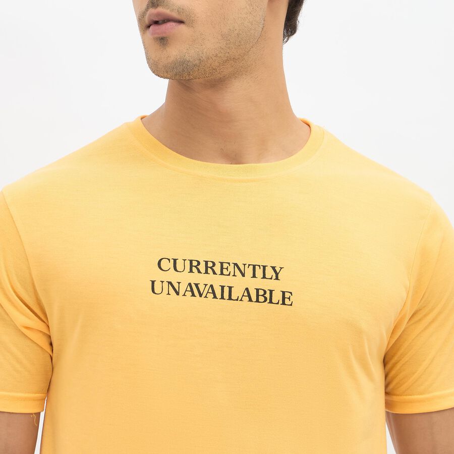 Men's Bright Yellow Round Neck Graphic T-Shirt, Yellow, large image number null