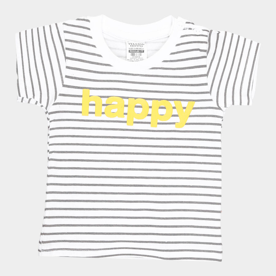 Infants Cotton Stripes T-Shirt, Off White, large image number null