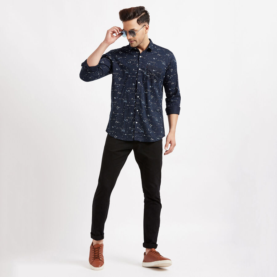 Cotton Printed Casual Shirt, Navy Blue, large image number null