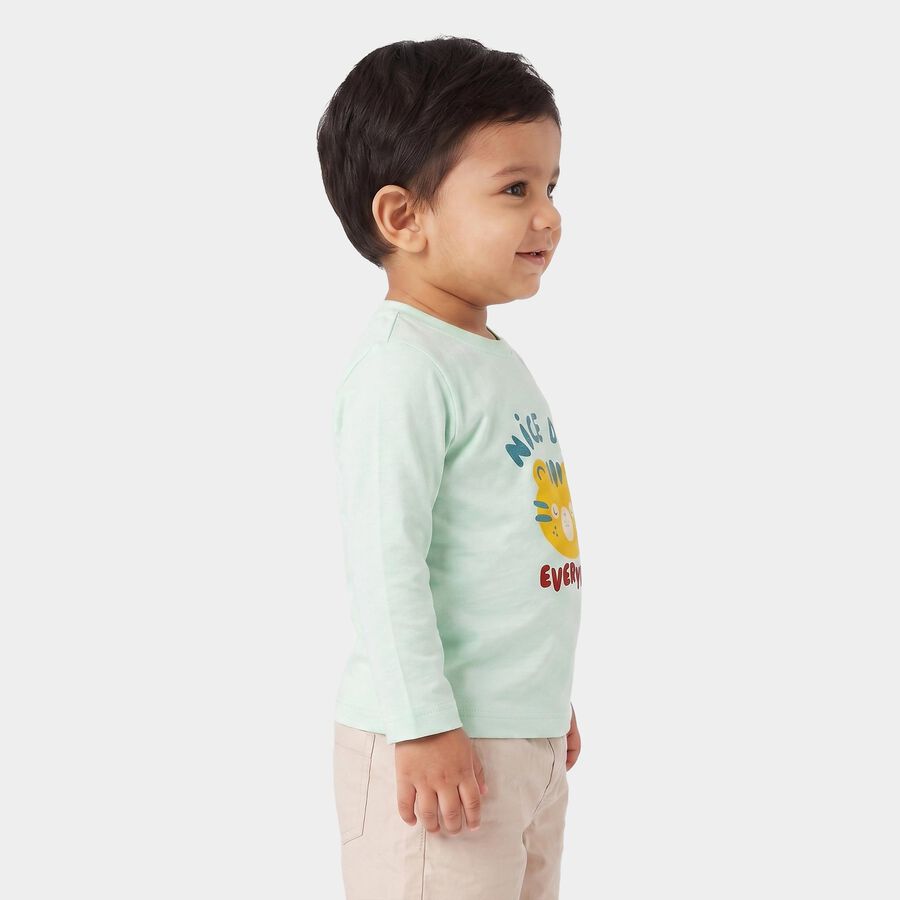 Infants Aqua Cotton Round Neck Regular T-Shirt, एक्वा, large