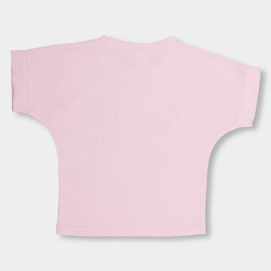 Girls' Light Pink Crew Neck Short Sleeve T-Shirt, Pink, large image number null
