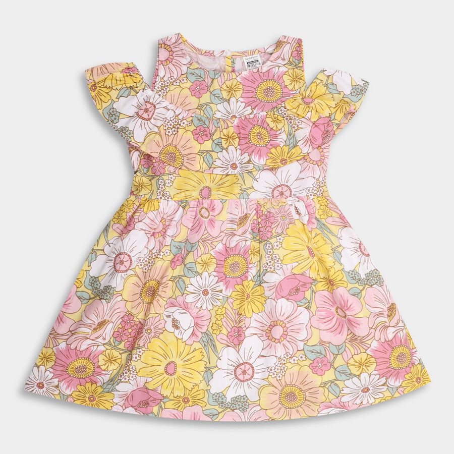 Girls' 100% Cotton Frock, Yellow, large image number null