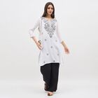 Women's White Round Neck Embroidered Kurta, ऑफ व्हाइट, small image number null