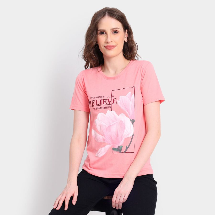 Ladies' Round Neck T-Shirt, Pink, large image number null