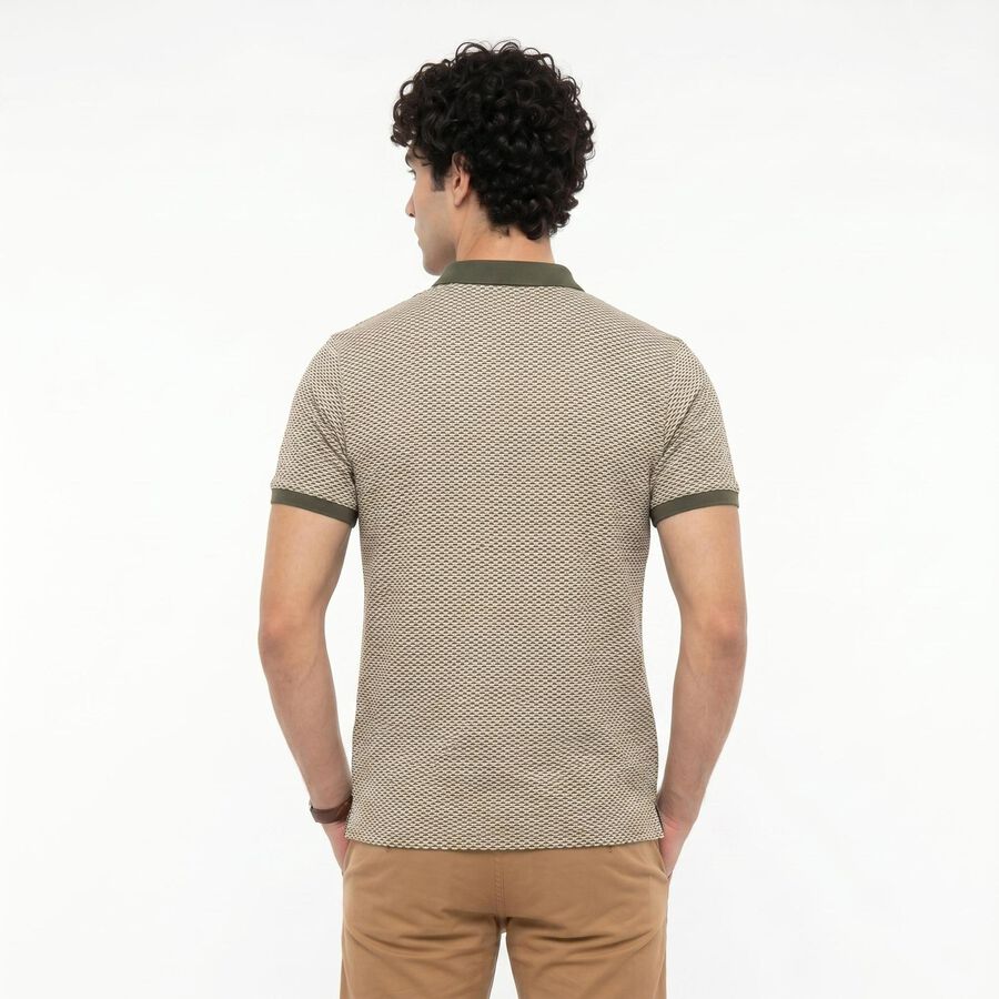 Men's Grey Polo Neck Geometric Polo T-Shirt, गहरा ग्रे, large