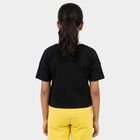Girls' Black Cotton Round Neck Casual T-Shirt, काला, small