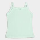 Girls' Pastel Green and Floral Cotton Spaghetti Neck Sleeveless Vest, Light Green, small image number null