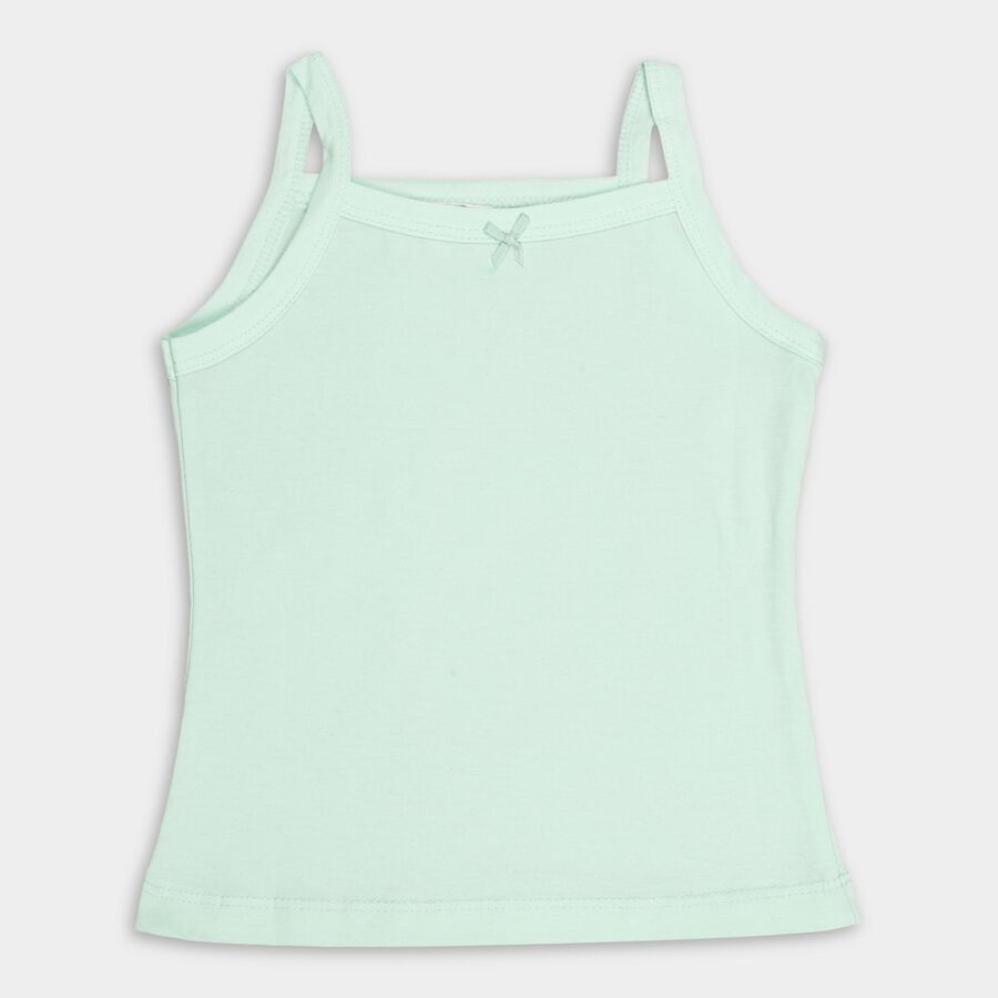Girls' Pastel Green and Floral Cotton Spaghetti Neck Sleeveless Vest, Light Green, large image number null