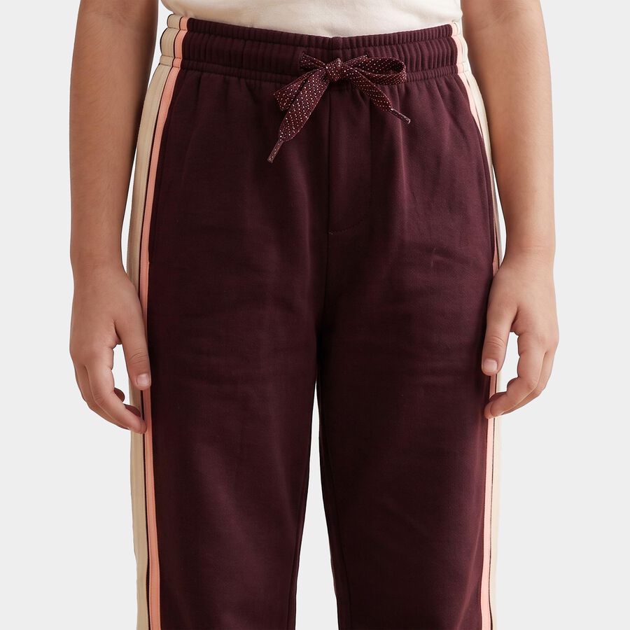 Girls Wine Straight Fit Side Striped Drawstring Winter Pyjama, Wine, large