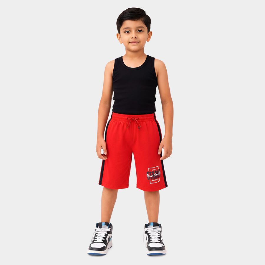 Boys Red Regular Fit Athletic Bermuda Shorts, Red, large